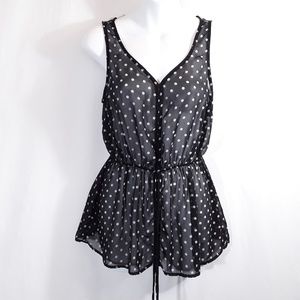 Polka Dot Peplum Sheer Blouse
